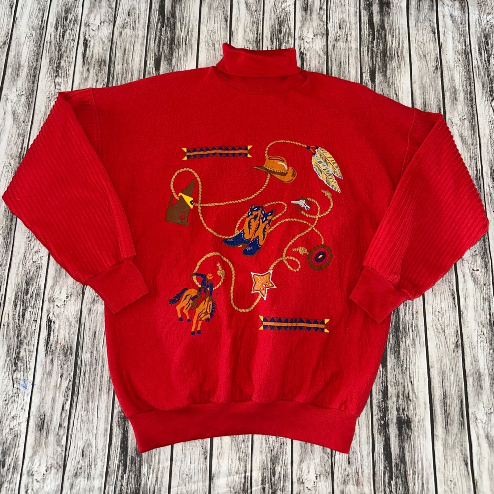 Sloppy Joes Vintage Red Graphic Pullover Western One Size Fits Most 90s - Picture 1 of 11